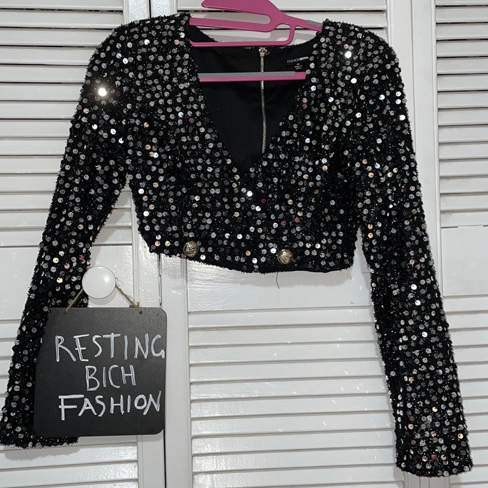 sequin crop long sleeve
